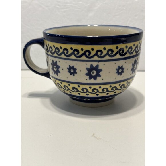 boleslawiec polish Art pottery Large Coffee Tea mug Soup Bowl Handle Yellow Sun - Picture 3 of 7